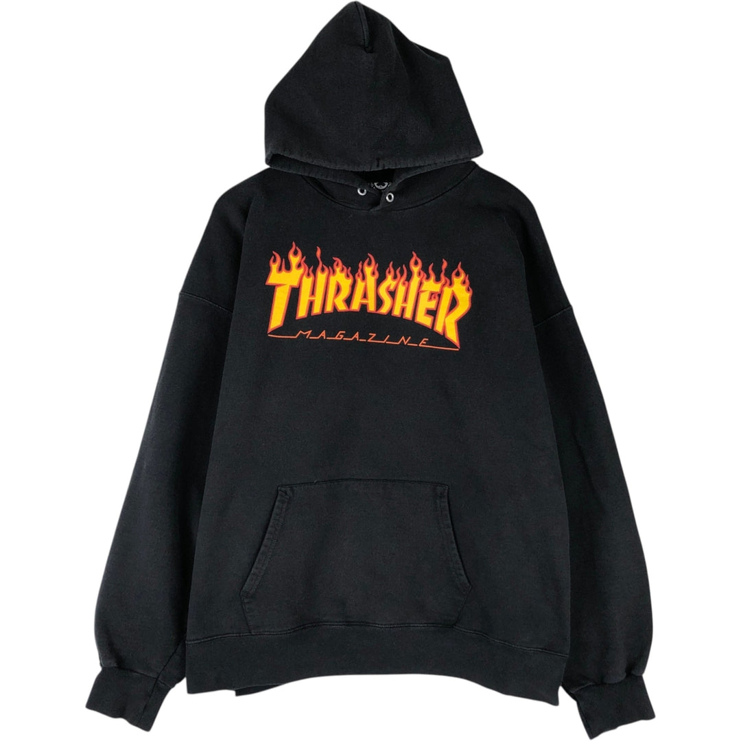 Thrasher Fire Pattern Pullover Hoodie, Men's XL cotton black type Vintage Second Hand