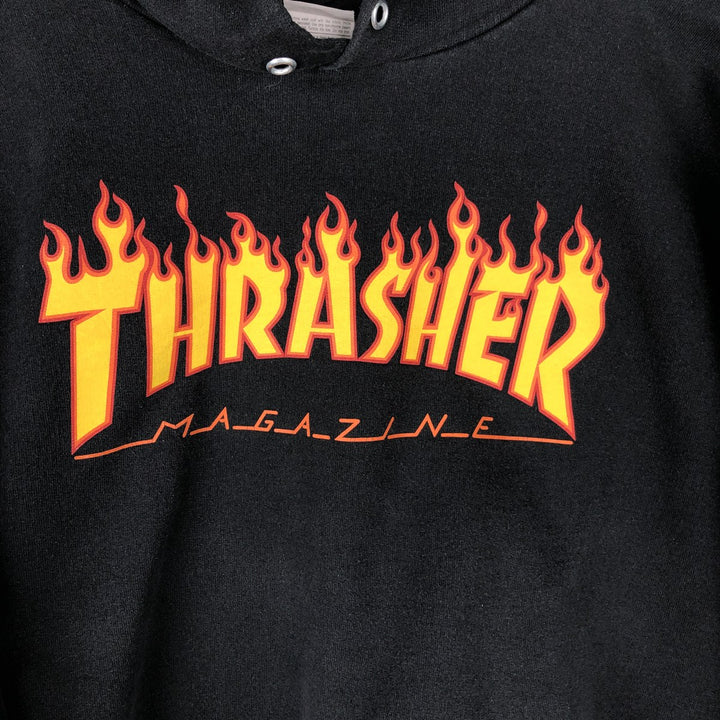 Thrasher Fire Pattern Pullover Hoodie, Men's XL cotton black type Vintage Second Hand