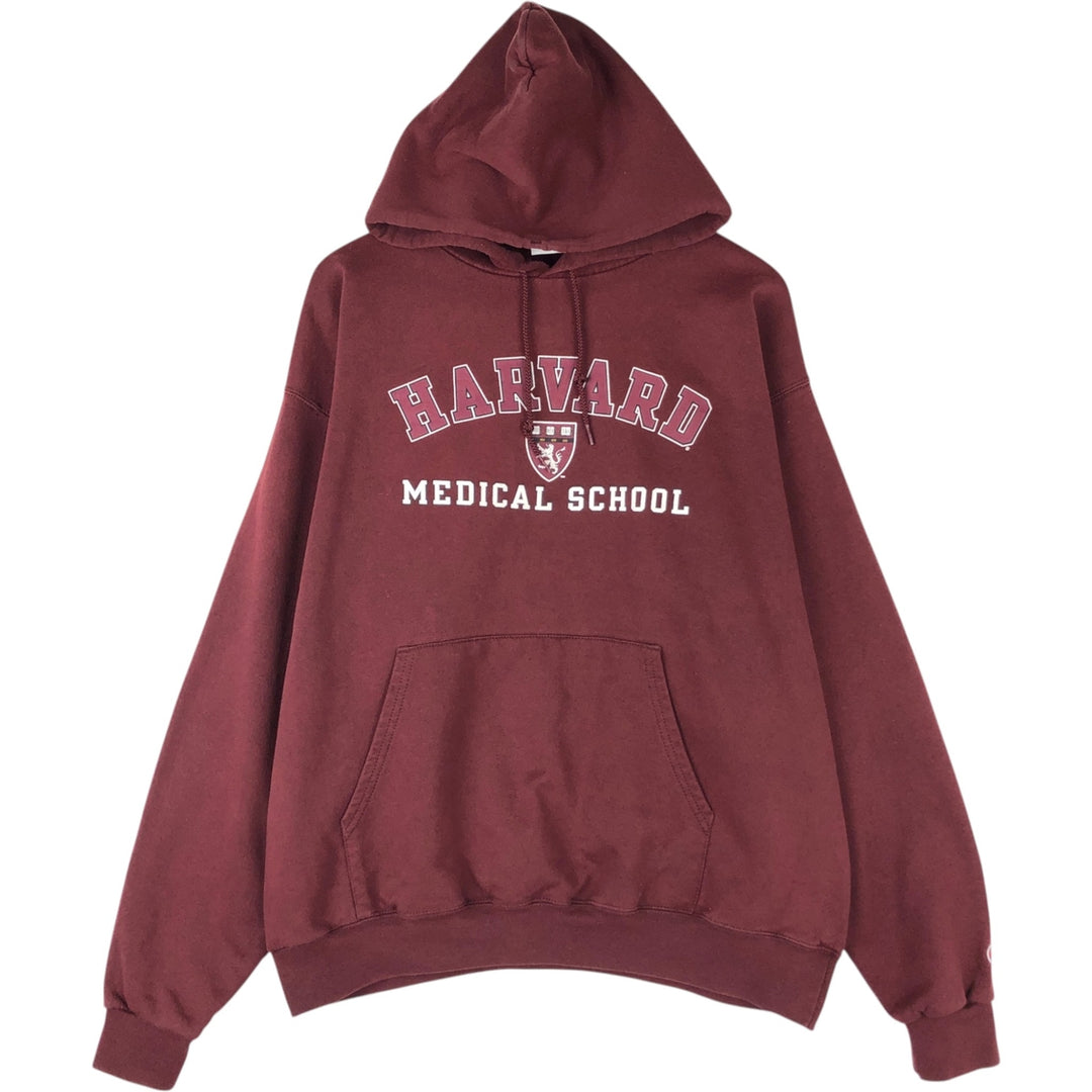 Champion HARVARD UNIVERSITY Triple Print College Sweatshirt Pullover Hoodie, Men's XL (approx.) cotton bordeaux Vintage Second Hand