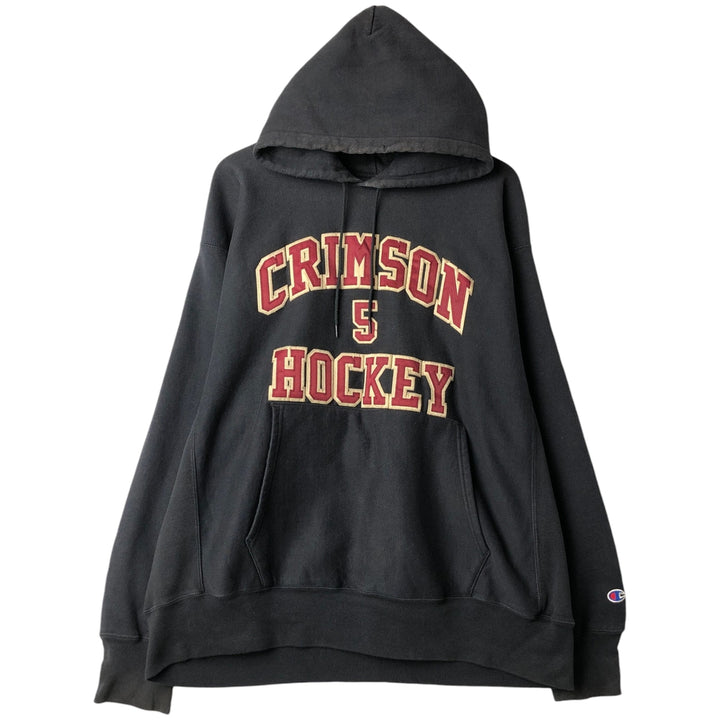 2000'S Champion Premium Reverse Weave Triple Print College Sweatshirt Pullover Hoodie, Men's XXL equivalent. unclear black type Vintage Second Hand