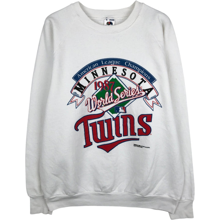 80'S Fruit of the Loom MLB Minnesota Twins Print Sweatshirt, Made in USA, Men's Size XL (approx.) cotton white type Vintage Second Hand