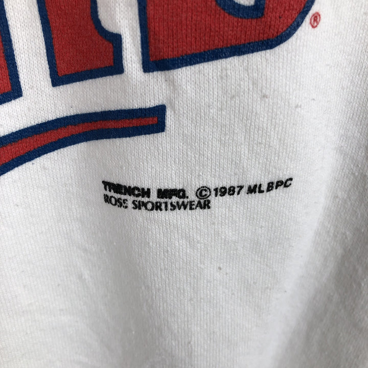 80'S Fruit of the Loom MLB Minnesota Twins Print Sweatshirt, Made in USA, Men's Size XL (approx.) cotton white type Vintage Second Hand