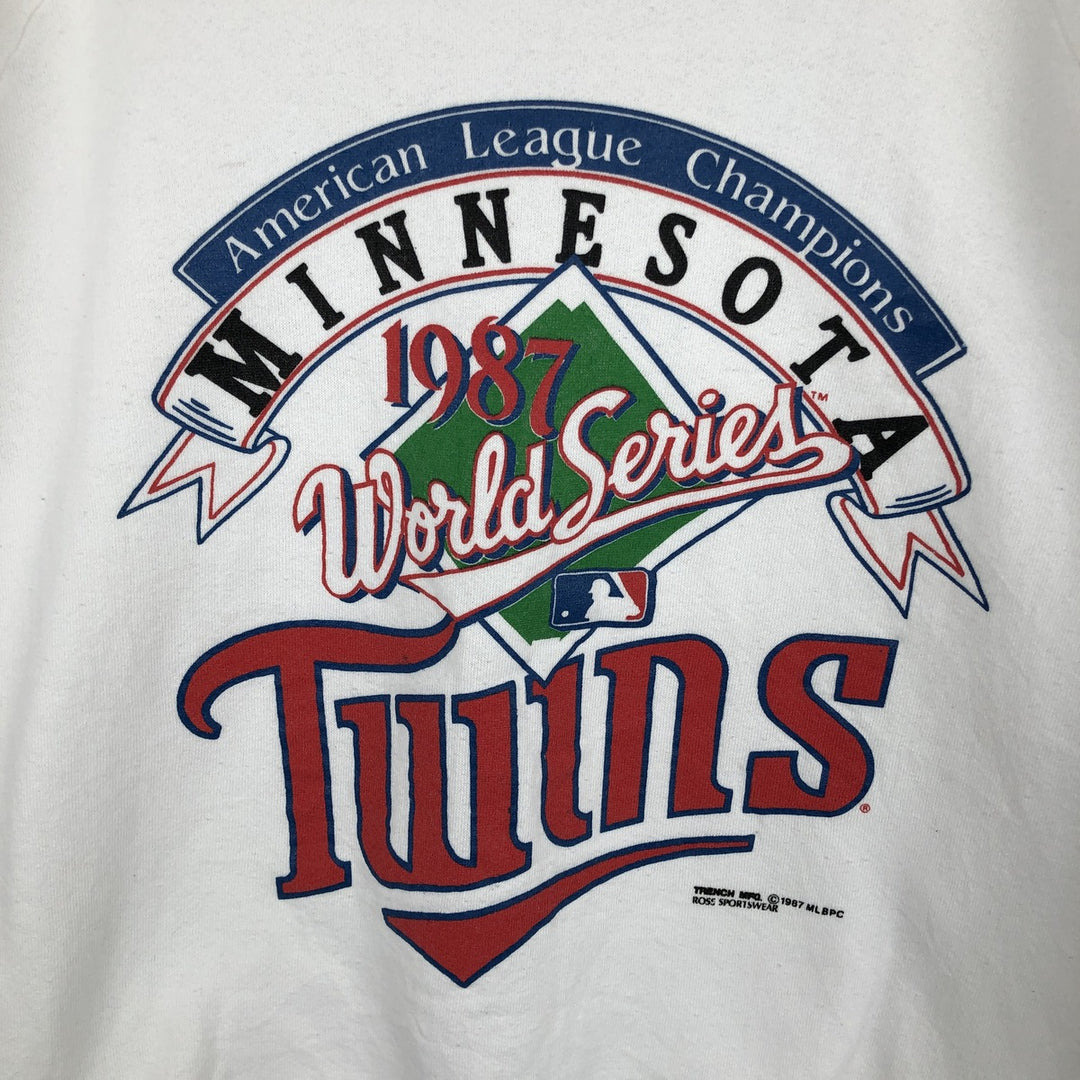 80'S Fruit of the Loom MLB Minnesota Twins Print Sweatshirt, Made in USA, Men's Size XL (approx.) cotton white type Vintage Second Hand