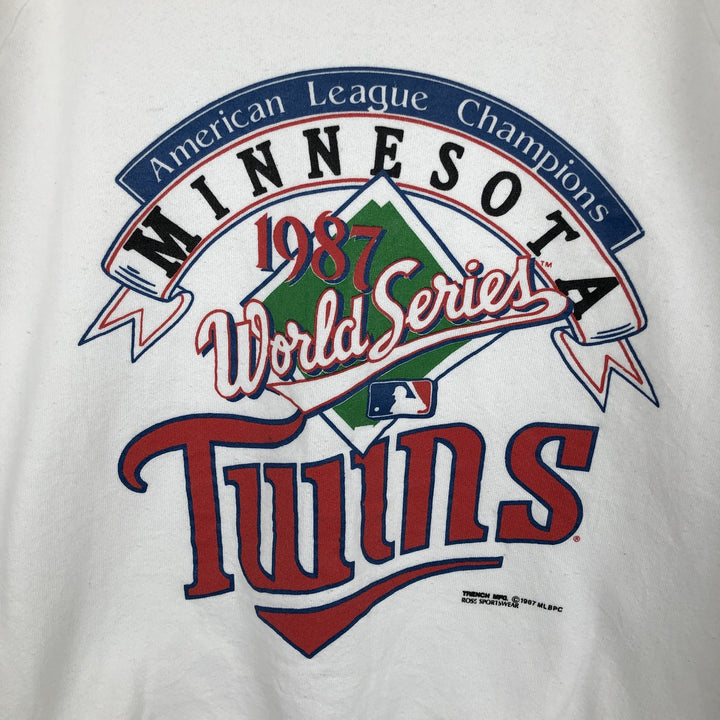 80'S Fruit of the Loom MLB Minnesota Twins Print Sweatshirt, Made in USA, Men's Size XL (approx.) cotton white type Vintage Second Hand
