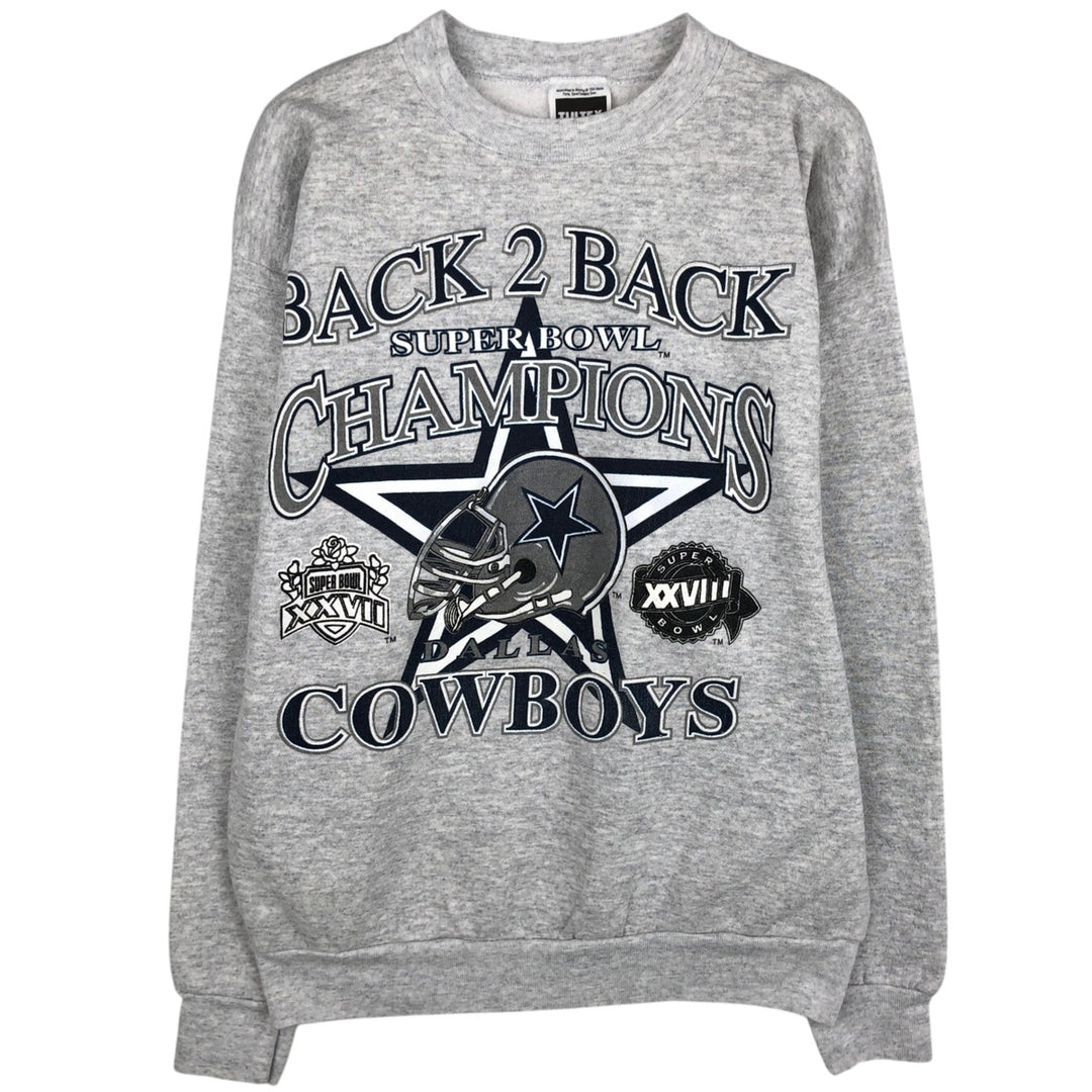 90'S Tultex NFL Dallas Cowboys Super Bowl Print Sweatshirt (Men's XL equivalent) cotton gray type Vintage Second Hand