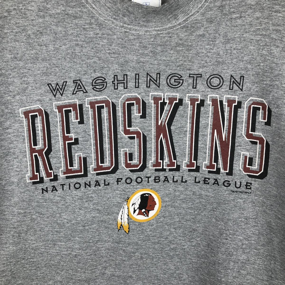 90'S PRO LAYER NFL Washington Redskins Print Sweatshirt, Made in USA, Men's Size L (Equivalent), Vintage polyester gray type Vintage Second Hand