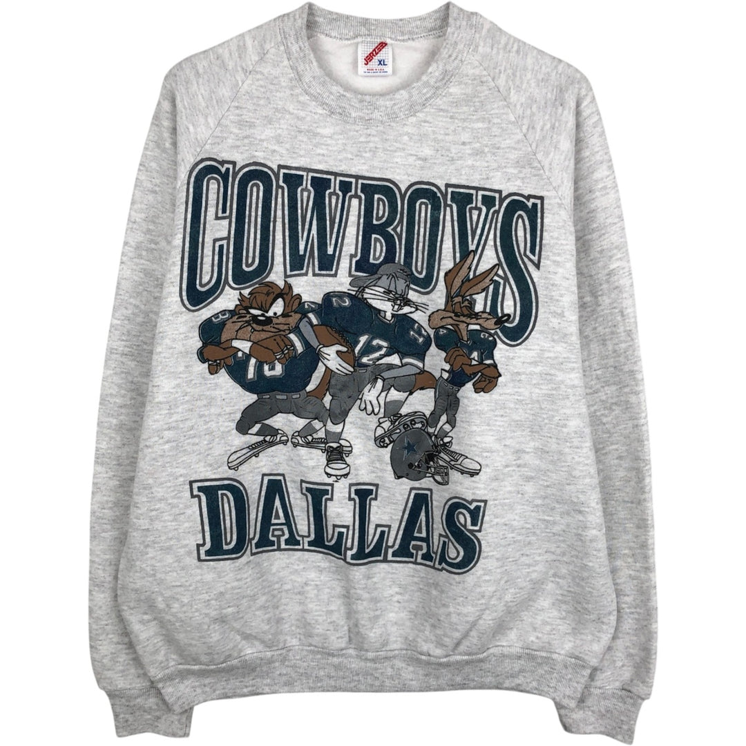 90'S Jerseys NFL Dallas Cowboys Looney Tunes Print Sweatshirt, Made in USA cotton gray type Vintage Second Hand