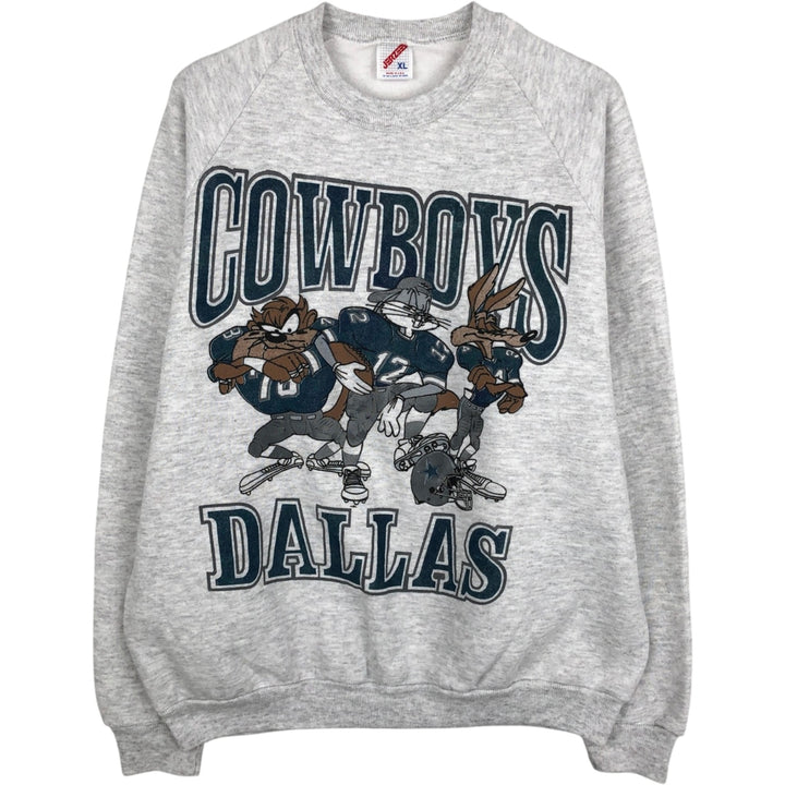 90'S Jerseys NFL Dallas Cowboys Looney Tunes Print Sweatshirt, Made in USA cotton gray type Vintage Second Hand