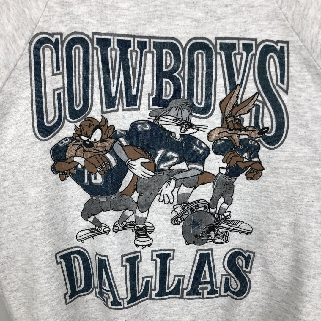 90'S Jerseys NFL Dallas Cowboys Looney Tunes Print Sweatshirt, Made in USA cotton gray type Vintage Second Hand