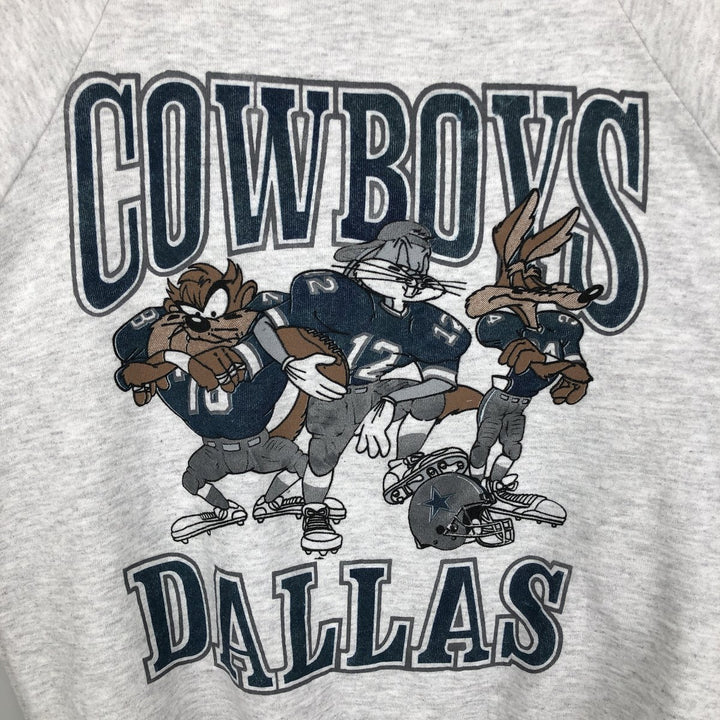 90'S Jerseys NFL Dallas Cowboys Looney Tunes Print Sweatshirt, Made in USA cotton gray type Vintage Second Hand