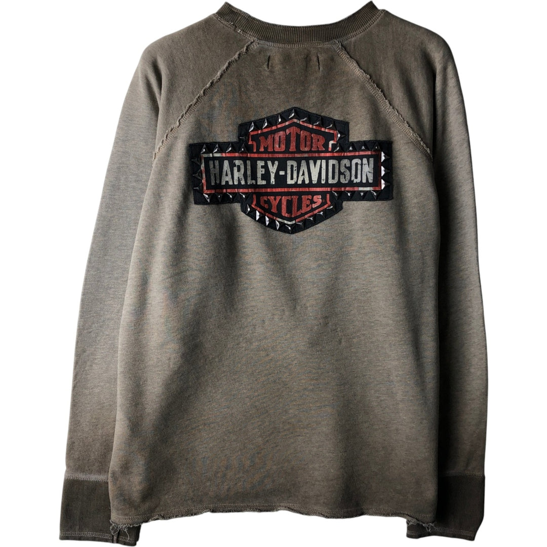 Harley-Davidson studded advertising sweatshirt, men's size L (approx.) cotton brown type Vintage Second Hand