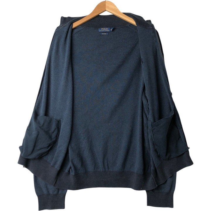 Ralph Lauren POLO RALPH LAUREN full-zip sweatshirt, men's size XL Pima Cotton navy blue type Vintage Second Hand