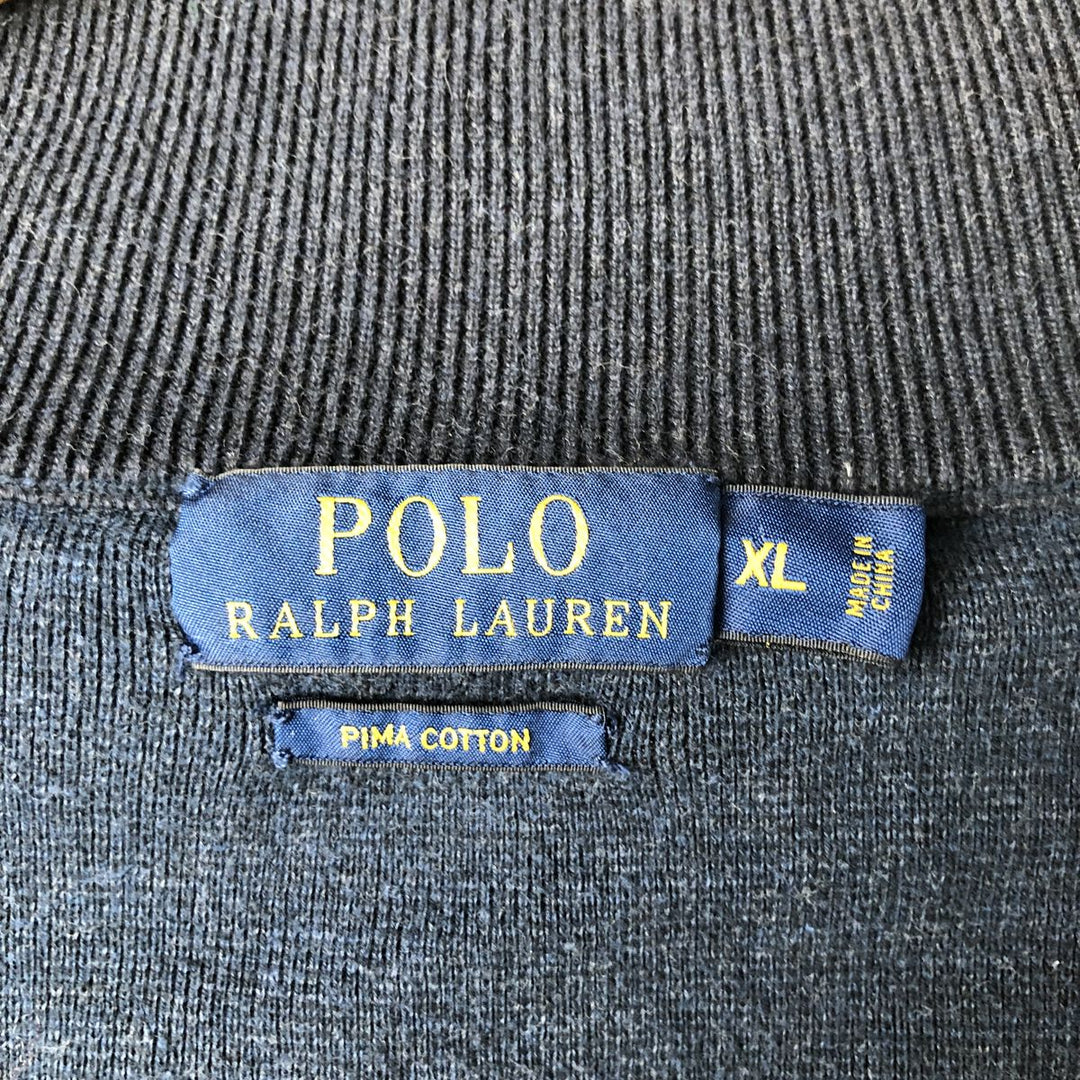 Ralph Lauren POLO RALPH LAUREN full-zip sweatshirt, men's size XL Pima Cotton navy blue type Vintage Second Hand