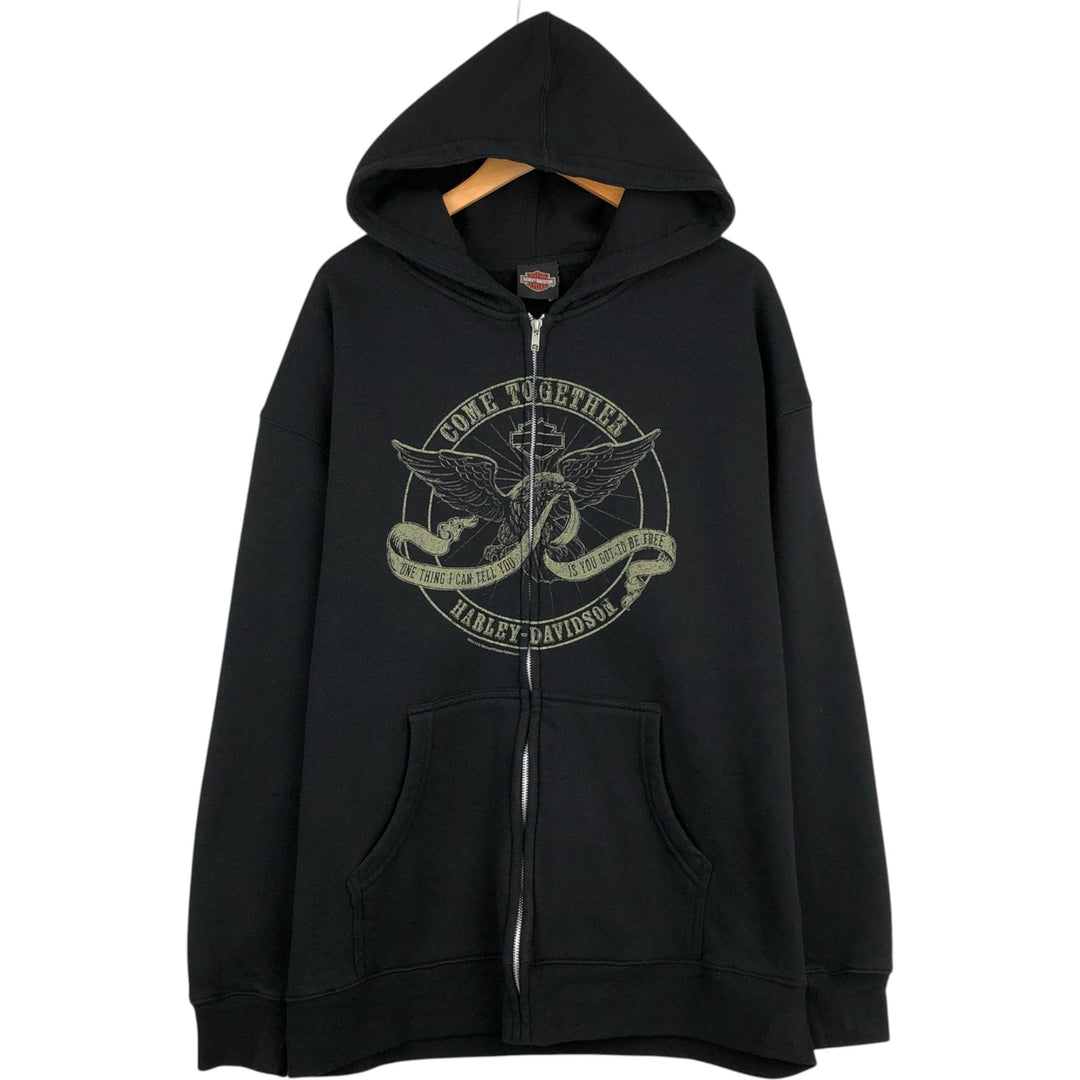 Harley-Davidson Eagle Pattern Sweatshirt Full-Zip Hoodie, Men's XXL (approx.) cotton black type Vintage Second Hand