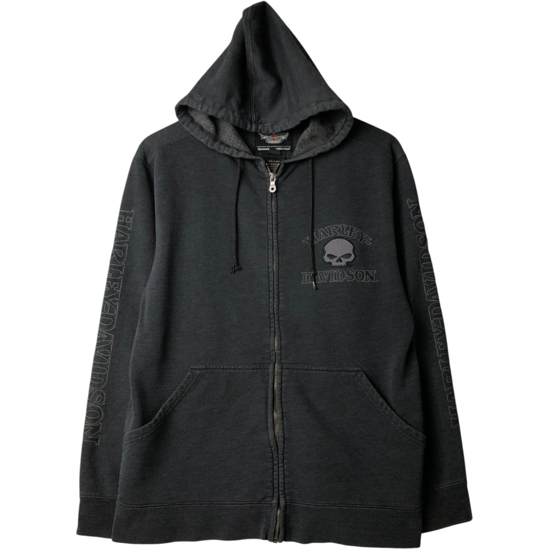 Harley-Davidson Skull Pattern Sweat Full-Zip Hoodie (Men's Size S) cotton gray type Vintage Second Hand