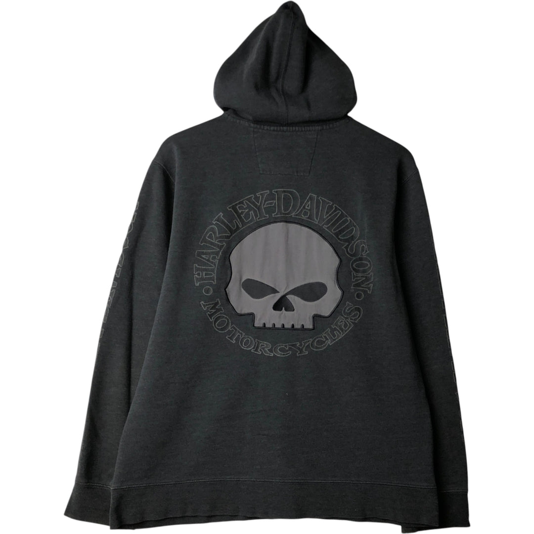Harley-Davidson Skull Pattern Sweat Full-Zip Hoodie (Men's Size S) cotton gray type Vintage Second Hand