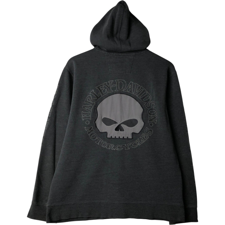 Harley-Davidson Skull Pattern Sweat Full-Zip Hoodie (Men's Size S) cotton gray type Vintage Second Hand