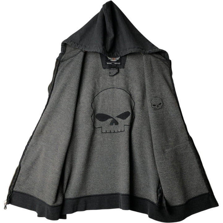 Harley-Davidson Skull Pattern Sweat Full-Zip Hoodie (Men's Size S) cotton gray type Vintage Second Hand