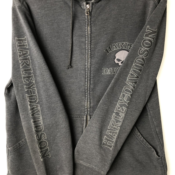 Harley-Davidson Skull Pattern Sweat Full-Zip Hoodie (Men's Size S) cotton gray type Vintage Second Hand