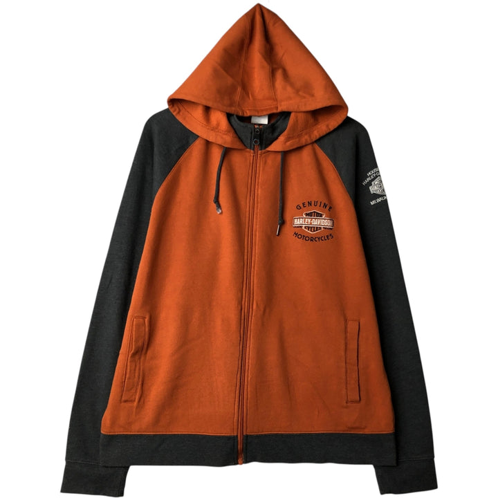 Harley-Davidson Sweat Full Zip Hoodie Men's L size cotton orange type Vintage Second Hand