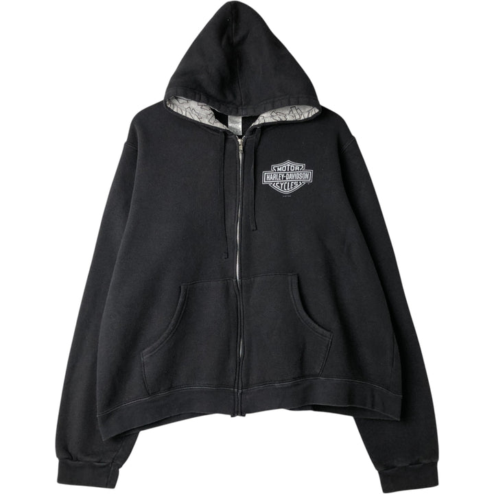 Harley-Davidson Sweat Full-Zip Hoodie, Men's Size XXXL (approx.) cotton black type Vintage Second Hand