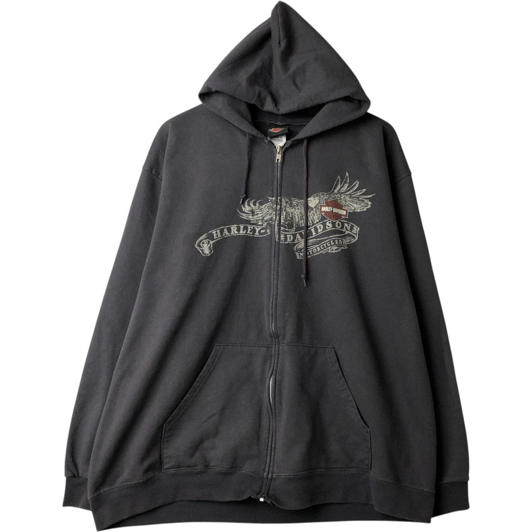 Harley-Davidson Eagle Pattern Full-Zip Sweatshirt (Men's Size XL) cotton black type Vintage Second Hand