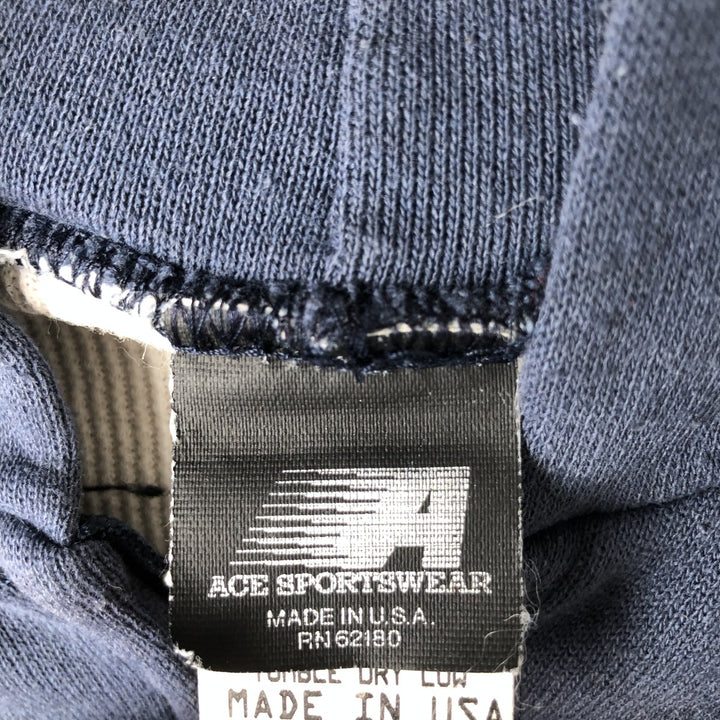 Big size 90'S ACE SPORTSWEAR sweatshirt full-zip hoodie, made in USA, men's equivalent to XXXL, vintage. polyester navy blue type Vintage Second Hand