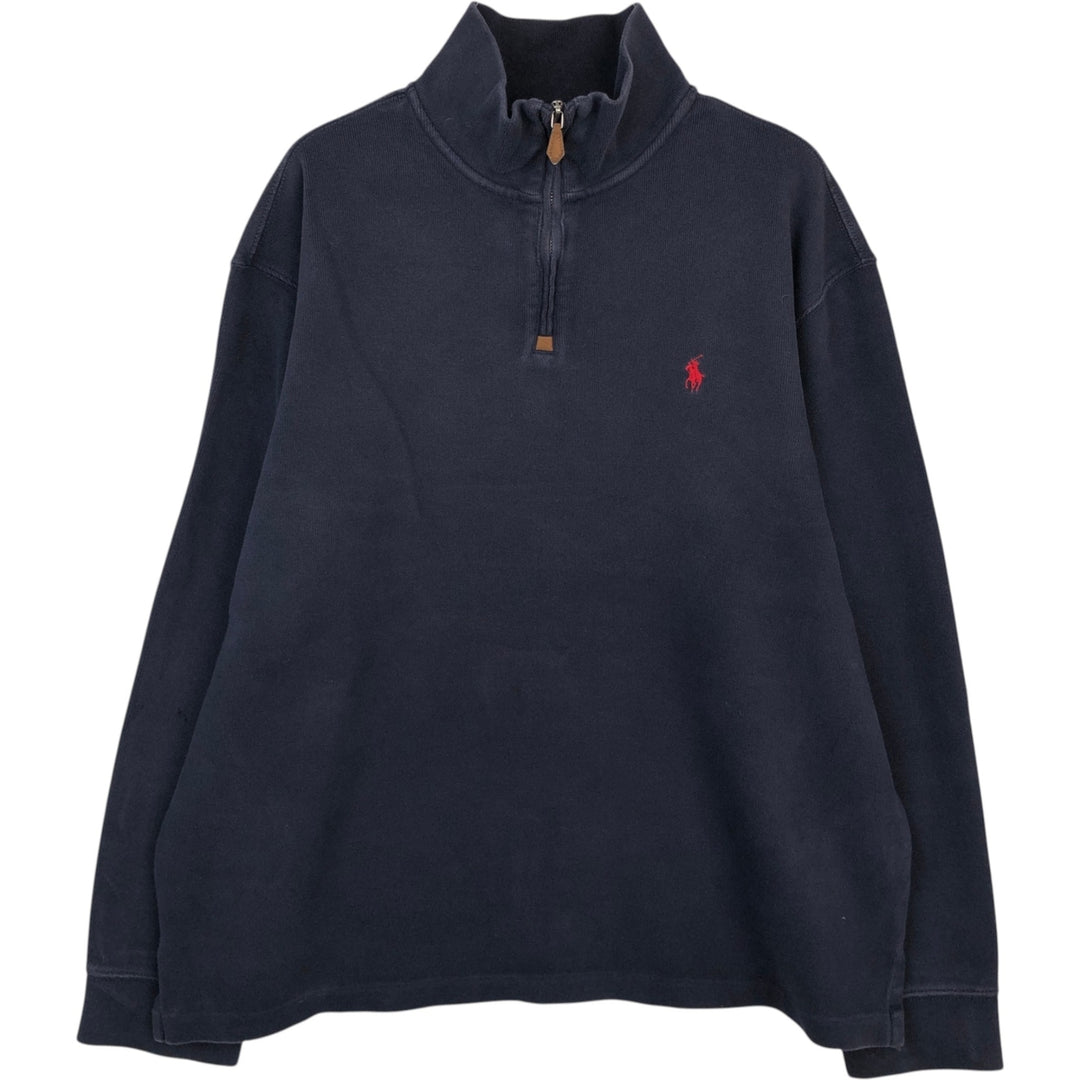 Ralph Lauren POLO by Ralph Lauren Half-Zip Sweatshirt, Men's XL cotton navy blue type Vintage Second Hand