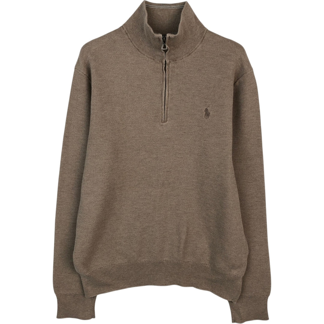Ralph Lauren Half-Zip Sweatshirt, Men's Size L cotton Beige type Vintage Second Hand