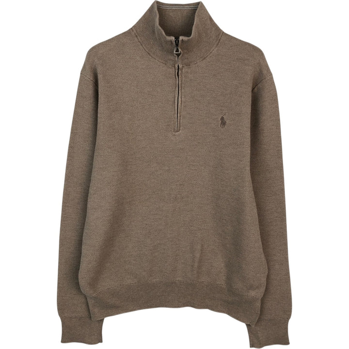 Ralph Lauren Half-Zip Sweatshirt, Men's Size L cotton Beige type Vintage Second Hand