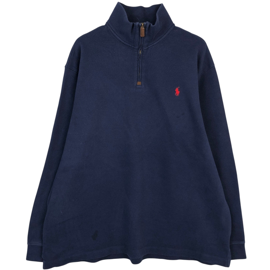 Ralph Lauren POLO RALPH LAUREN Half-Zip Sweatshirt, Men's XXL cotton navy blue type Vintage Second Hand