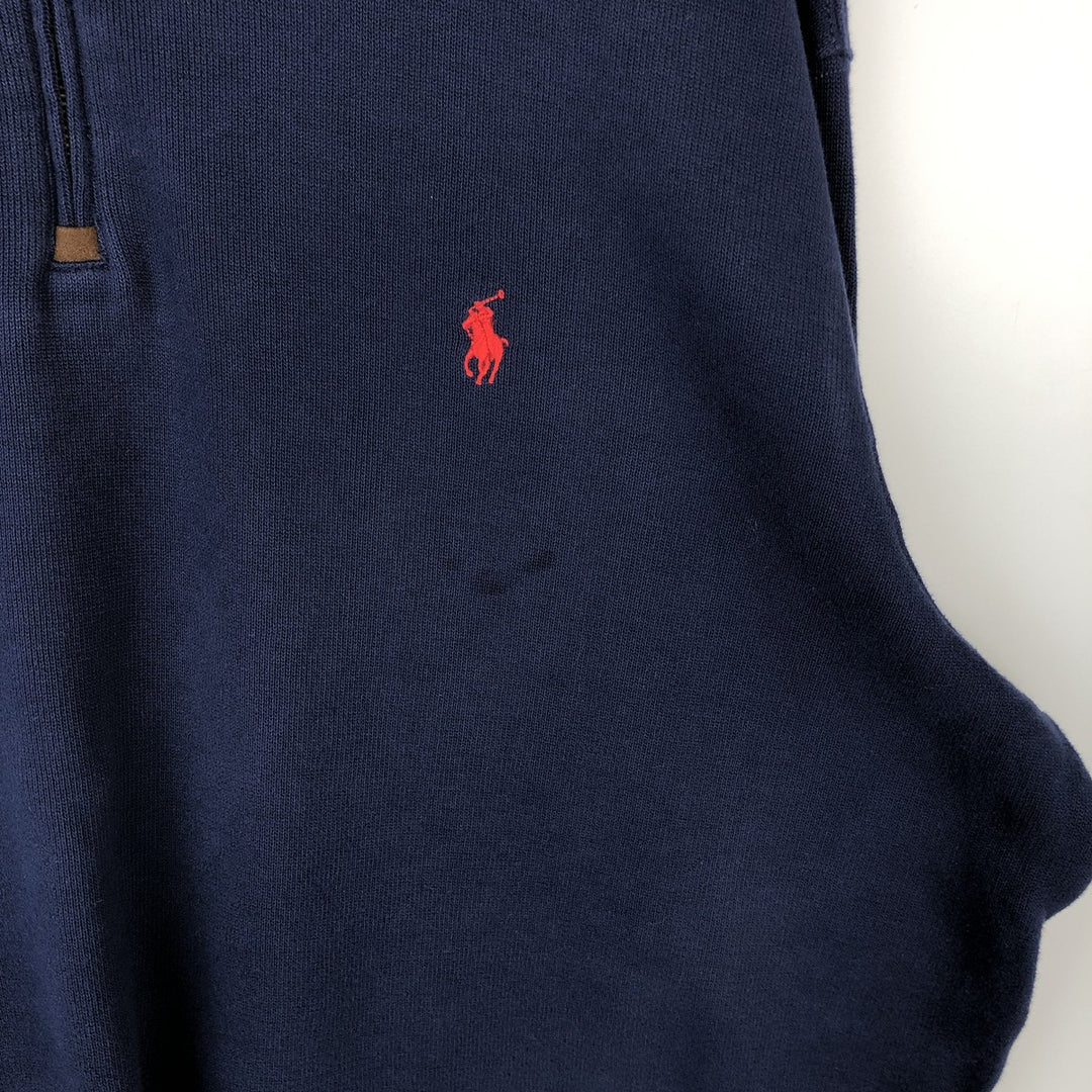 Ralph Lauren POLO RALPH LAUREN Half-Zip Sweatshirt, Men's XXL cotton navy blue type Vintage Second Hand