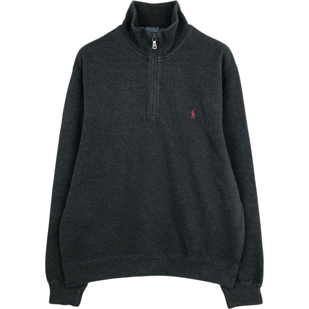 Ralph Lauren POLO by Ralph Lauren ribbed half-zip sweatshirt, men's M size cotton gray type Vintage Second Hand