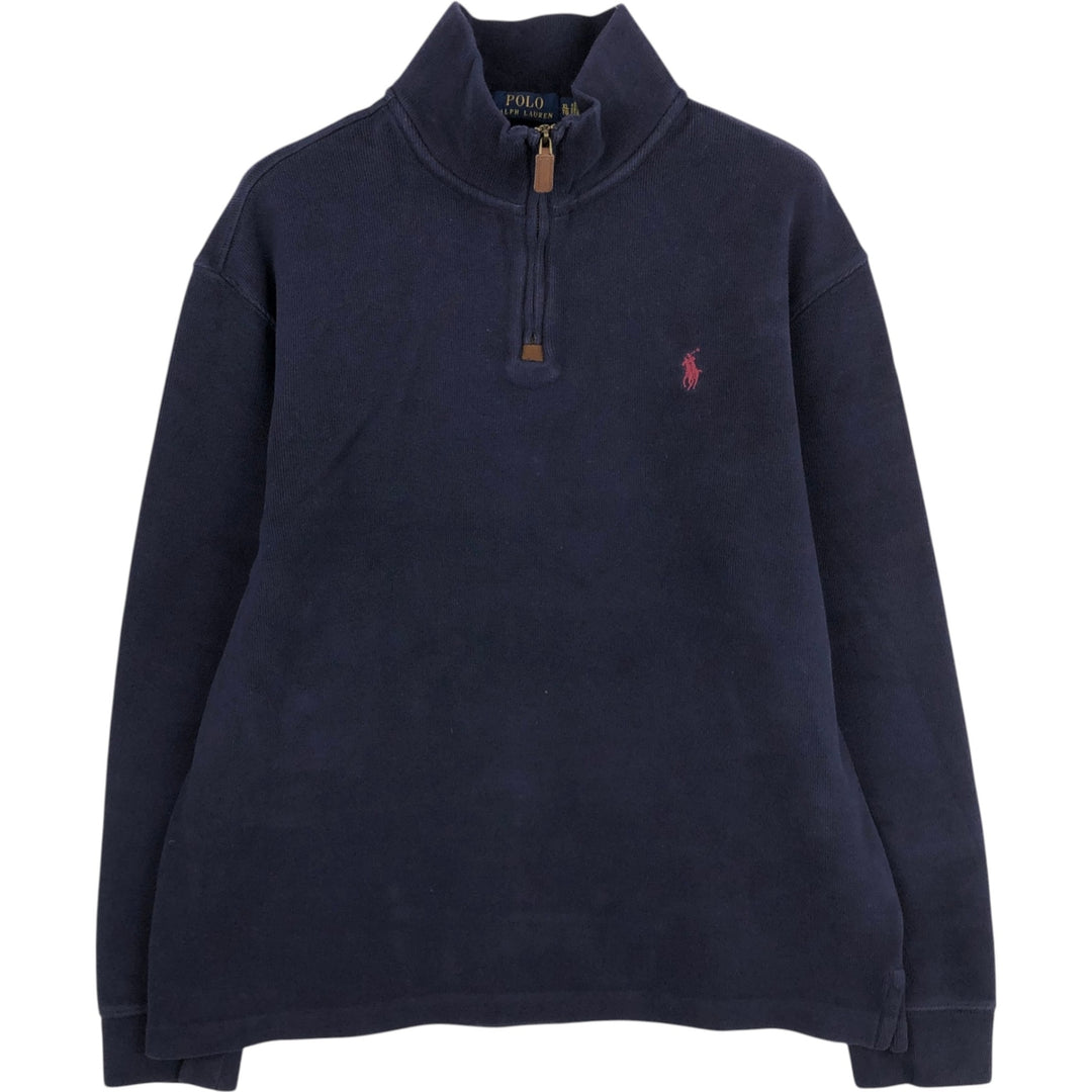 Ralph Lauren POLO RALPH LAUREN Half-Zip Sweatshirt, Men's XL cotton navy blue type Vintage Second Hand