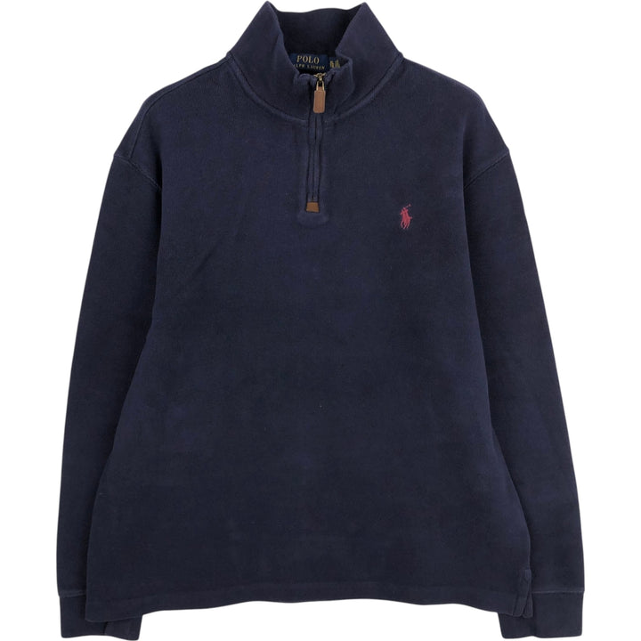 Ralph Lauren POLO RALPH LAUREN Half-Zip Sweatshirt, Men's XL cotton navy blue type Vintage Second Hand