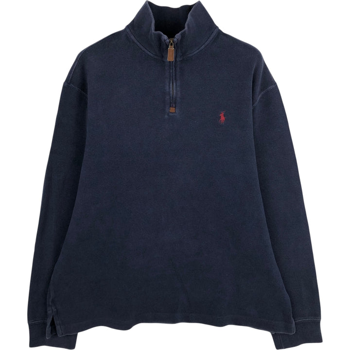Ralph Lauren POLO by Ralph Lauren Half-Zip Sweatshirt, Men's Size L cotton navy blue type Vintage Second Hand