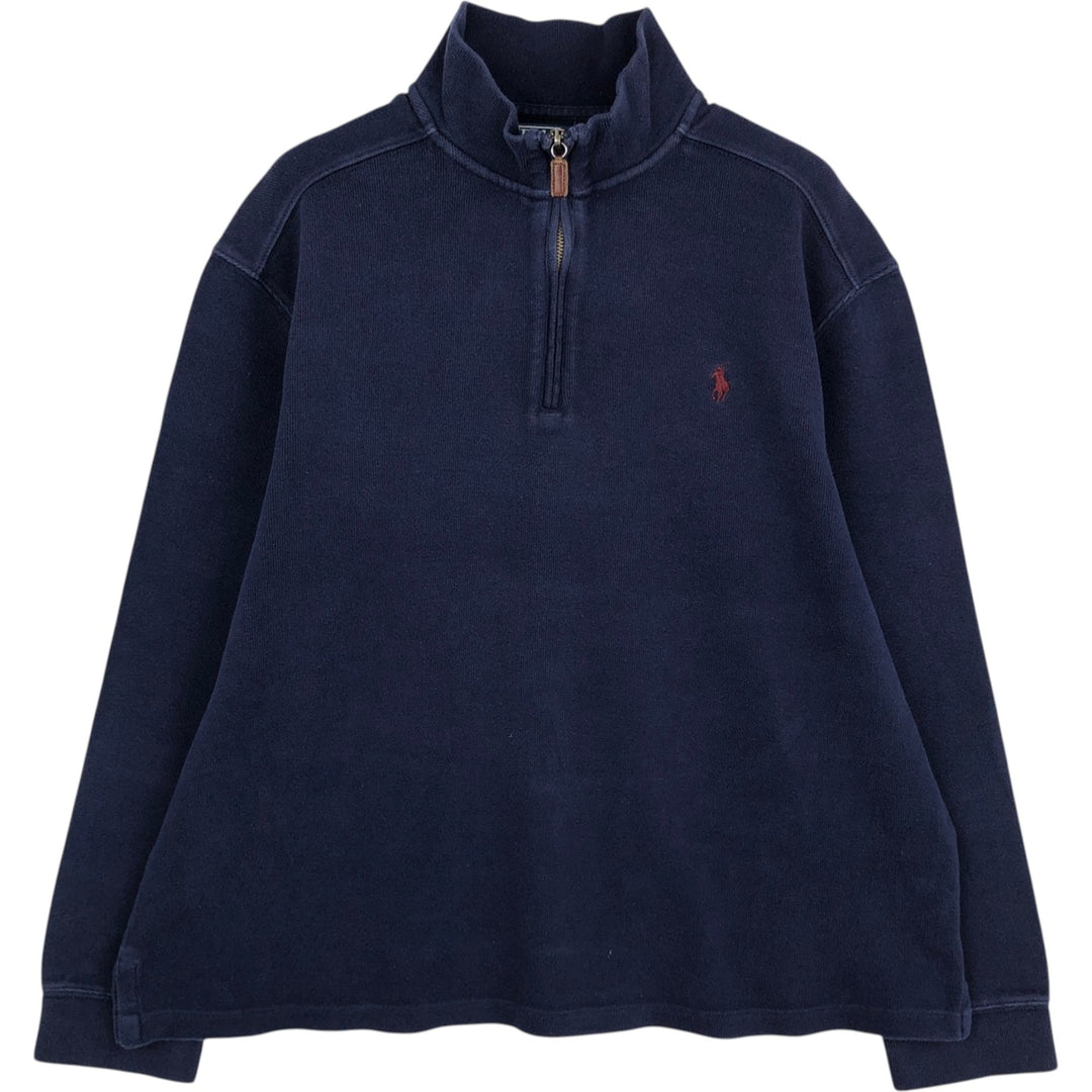 Ralph Lauren POLO by Ralph Lauren Half-Zip Sweatshirt, Men's XL cotton navy blue type Vintage Second Hand