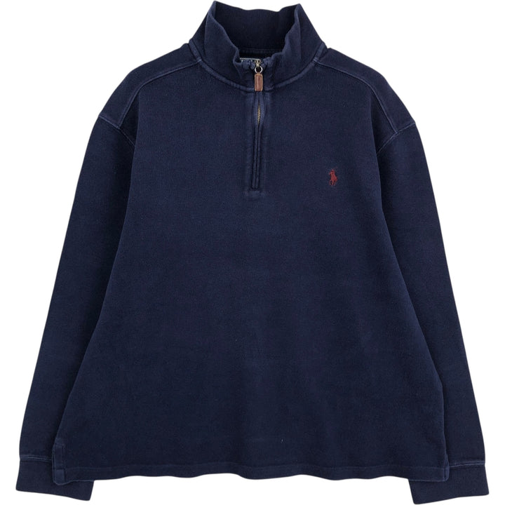 Ralph Lauren POLO by Ralph Lauren Half-Zip Sweatshirt, Men's XL cotton navy blue type Vintage Second Hand