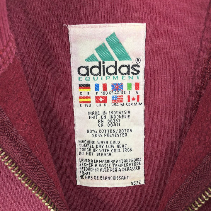 90'S Adidas Equipment Half-Zip Sweatshirt, Men's Size M (approx.), Vintage cotton wine-red Vintage Second Hand