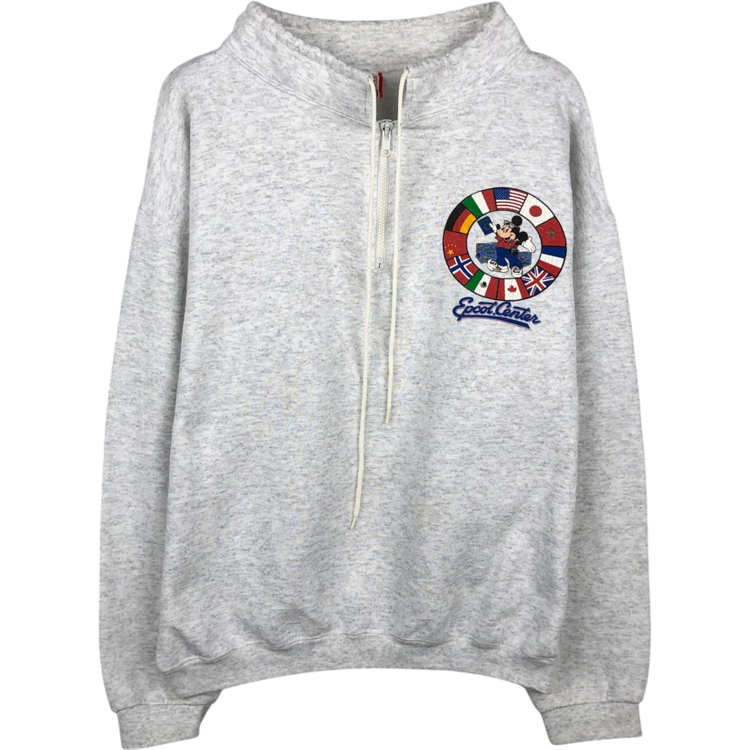 Disney MICKEY MOUSE Half-Zip Sweatshirt, Made in USA, Men's Size XL (approx.) polyester gray type Vintage Second Hand
