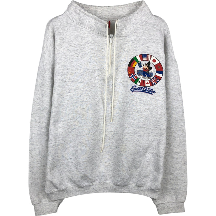Disney MICKEY MOUSE Half-Zip Sweatshirt, Made in USA, Men's Size XL (approx.) polyester gray type Vintage Second Hand