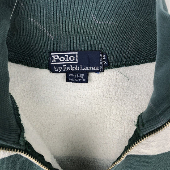 Ralph Lauren POLO by Ralph Lauren Striped Pattern Half-Zip Sweatshirt, Men's Size L cotton green type Vintage Second Hand