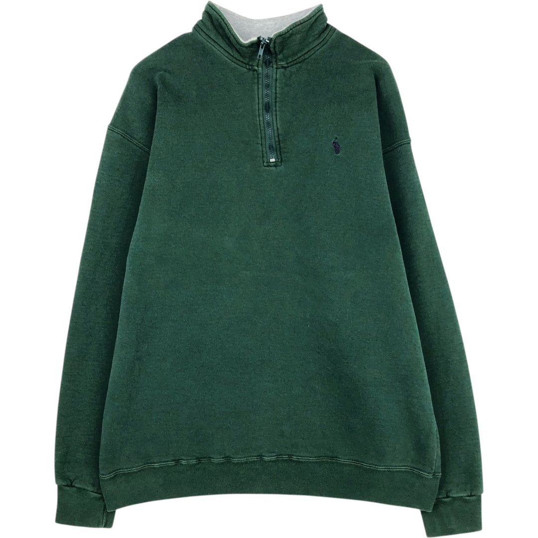 Ralph Lauren POLO by Ralph Lauren Half-Zip Sweatshirt, Made in USA, Men's Size L (approx.) cotton Green type dark green Vintage Second Hand