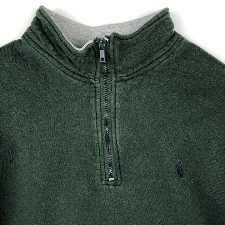 Ralph Lauren POLO by Ralph Lauren Half-Zip Sweatshirt, Made in USA, Men's Size L (approx.) cotton Green type dark green Vintage Second Hand