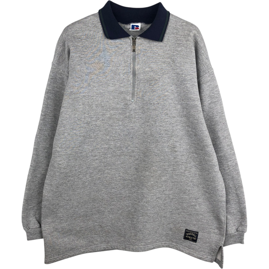 90'S Russell Collared Half-Zip Sweatshirt, Made in USA, Men's XL (approx.), Vintage polyester gray type Vintage Second Hand