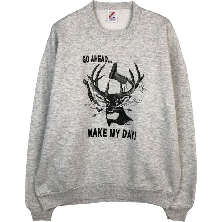 80s-90'S Jerzees deer print animal sweatshirt, made in USA, men's size XL equivalent, vintage. cotton white type Vintage Second Hand