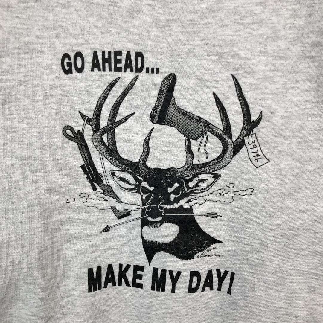 80s-90'S Jerzees deer print animal sweatshirt, made in USA, men's size XL equivalent, vintage. cotton white type Vintage Second Hand