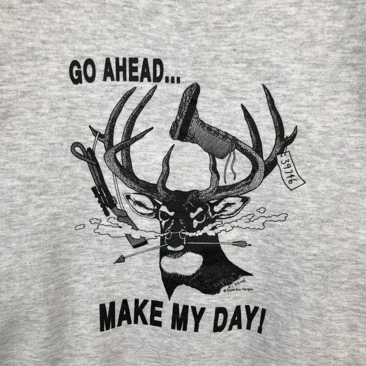 80s-90'S Jerzees deer print animal sweatshirt, made in USA, men's size XL equivalent, vintage. cotton white type Vintage Second Hand