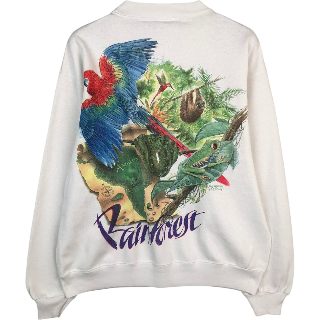 80'S Hanes Leopard Pattern Animal Sweatshirt, Made in USA, Men's Size L (approx.), Vintage cotton white type Vintage Second Hand