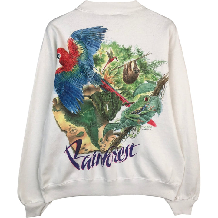 80'S Hanes Leopard Pattern Animal Sweatshirt, Made in USA, Men's Size L (approx.), Vintage cotton white type Vintage Second Hand